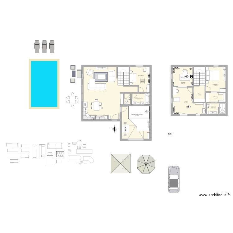 Maisons. Plan de 11 pièces et 144 m2