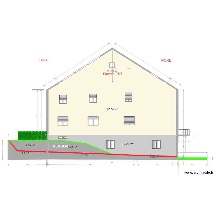 Profil EST rampe garage terrasse fermée BIS. Plan de 0 pièce et 0 m2