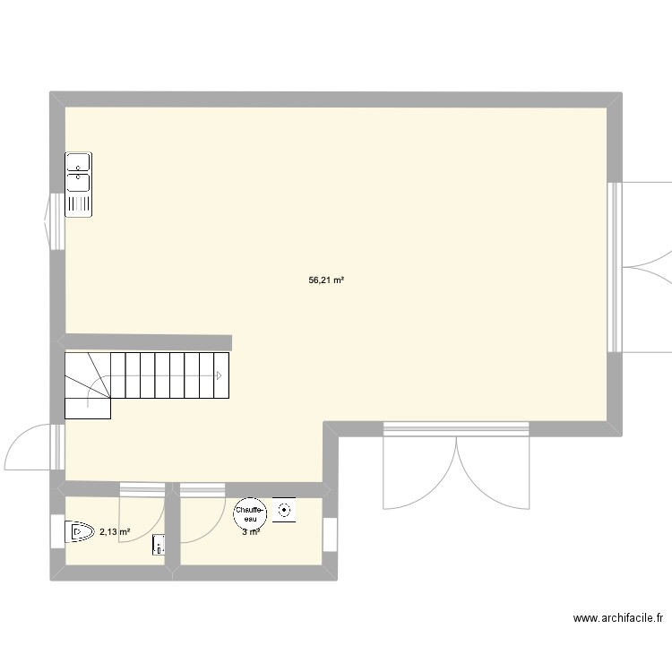 Maison RDC. Plan de 3 pièces et 61 m2