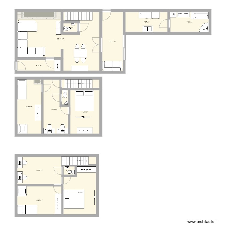 Apres travaux. Plan de 16 pièces et 143 m2