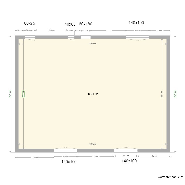 casa trets maconerie etage. Plan de 1 pièce et 59 m2