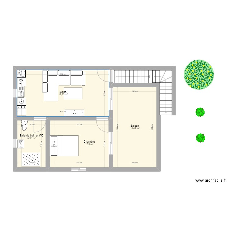 toubab dailaw. Plan de 4 pièces et 53 m2