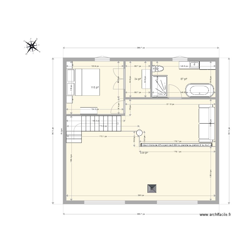 Chalet Mezzanine. Plan de 4 pièces et 72 m2