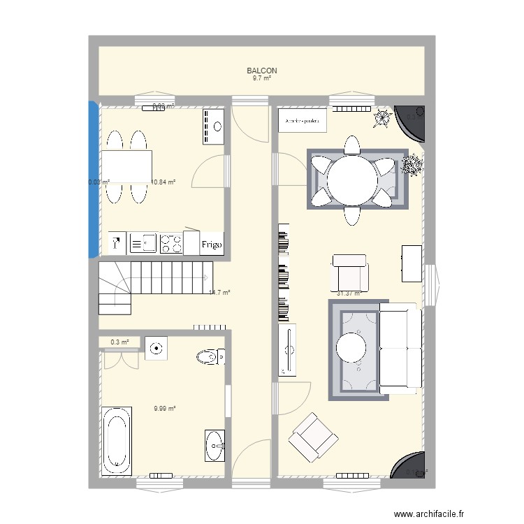 vraies dimensions SDB au fond aire ouverte. Plan de 0 pièce et 0 m2