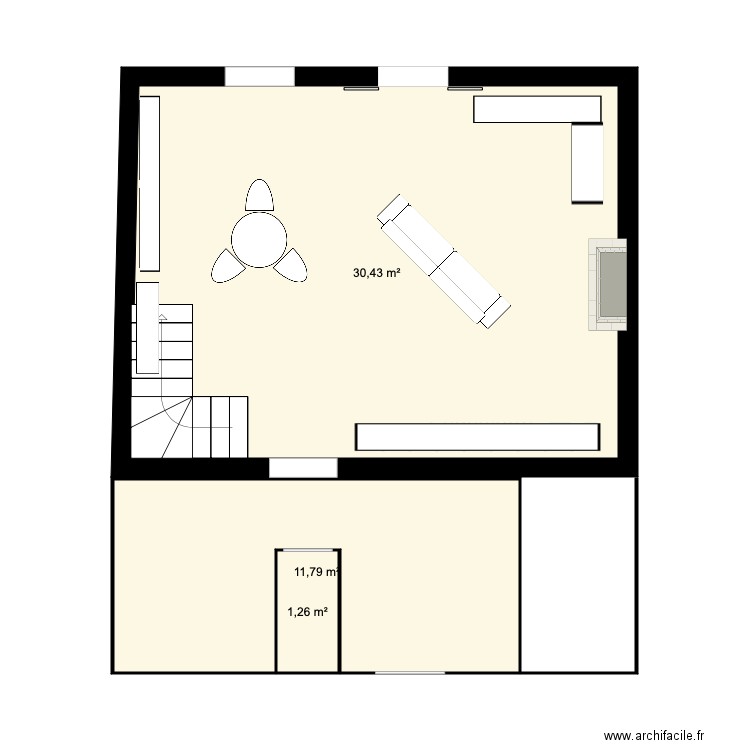 fedrun. Plan de 3 pièces et 43 m2