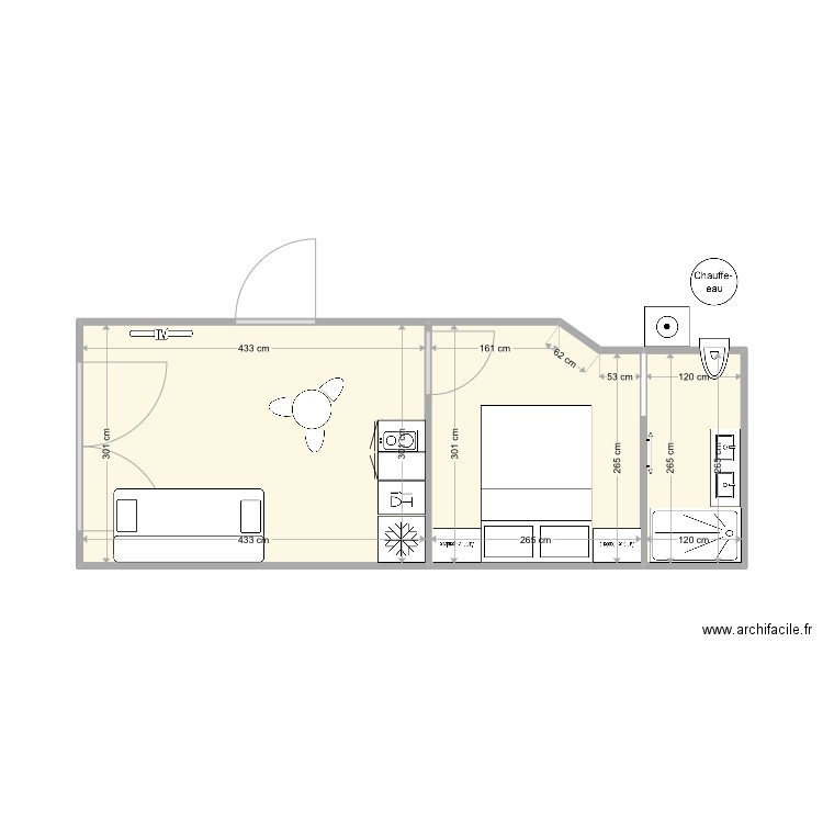 Studio TP BOURGAREL. Plan de 3 pièces et 24 m2