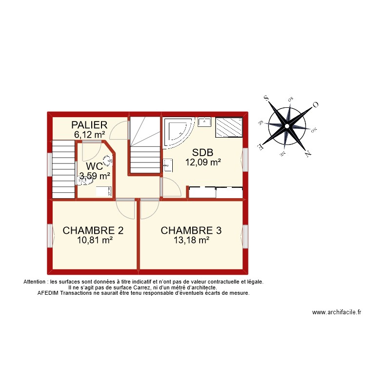 BI 9922 ETAGE 1. Plan de 7 pièces et 51 m2