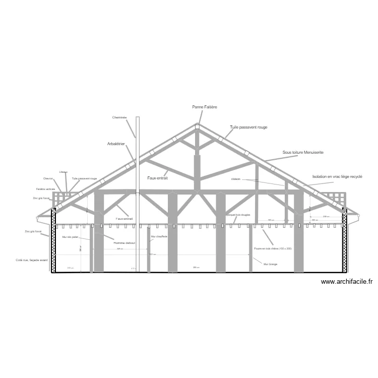 coupe transversale Grange apr&egrave;s travaux . Plan de 