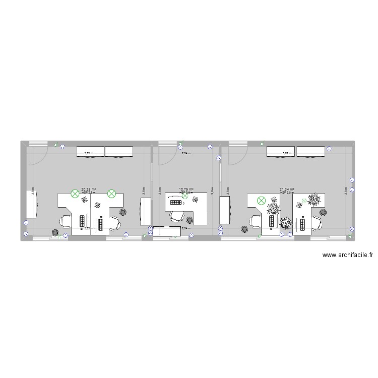 trois bureau. Plan de 0 pièce et 0 m2
