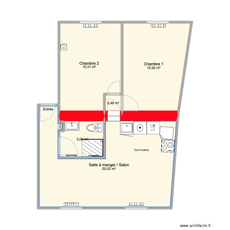 Blomet. Plan de 5 pièces et 45 m2