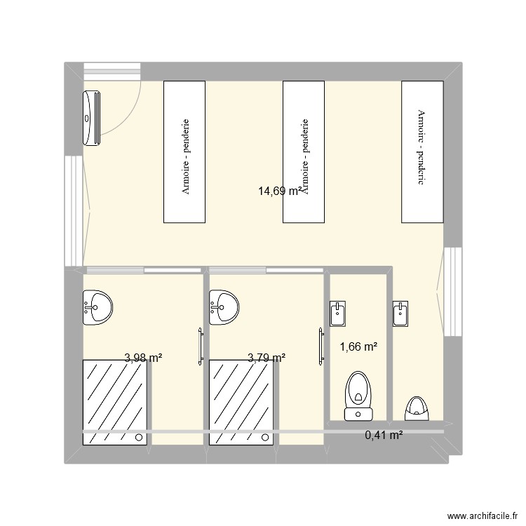 Vestiaire SMI. Plan de 5 pièces et 25 m2