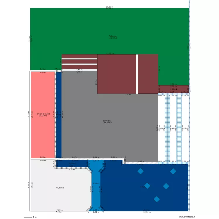 Ext&eacute;rieur maison. Plan de 
