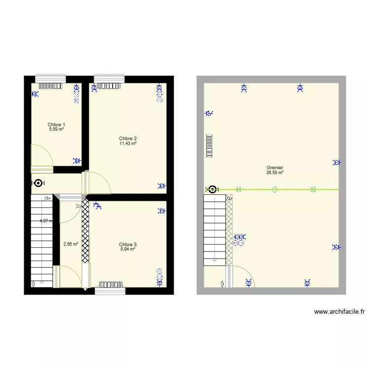 ELECTRICITE ETAGE 1 ET GRENIER. Plan de ELECTRICITE ETAGE 1 ET GRENIER. Plan de