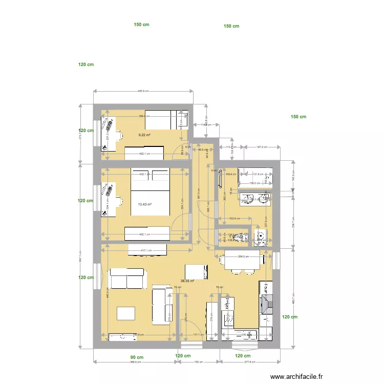 appart 2ch 70. Plan de 