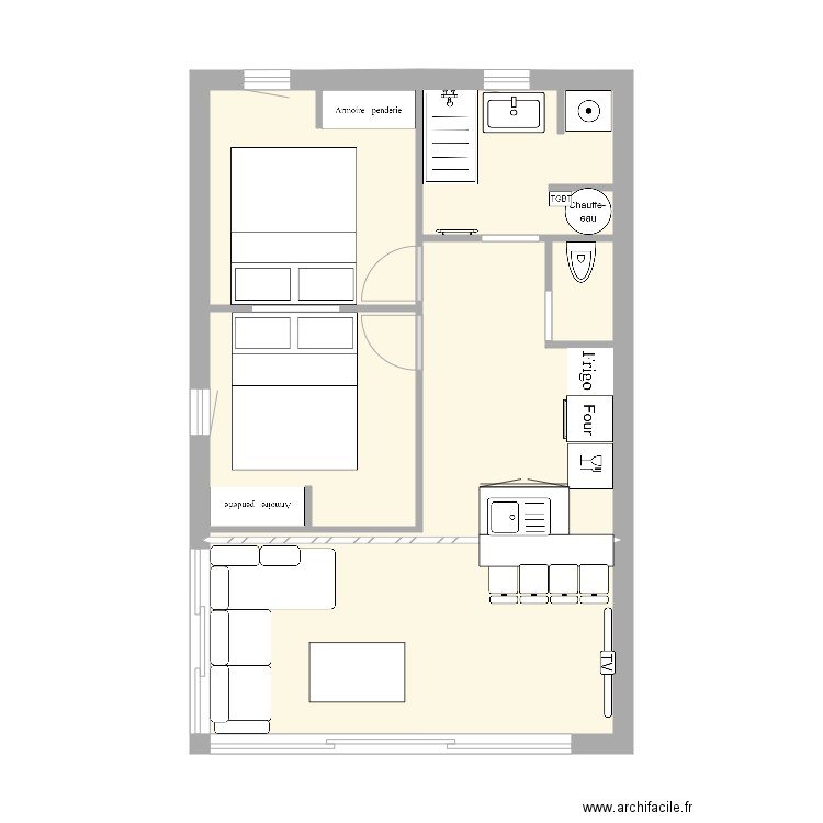 villa cap meuble chambre 2. Plan de 6 pièces et 40 m2