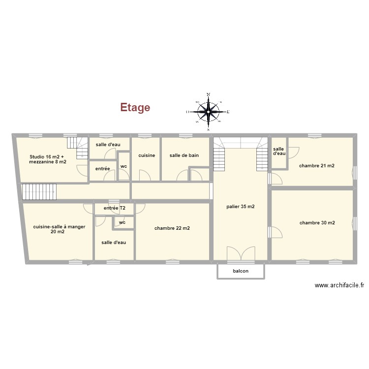 René Etage. Plan de 18 pièces et 200 m2