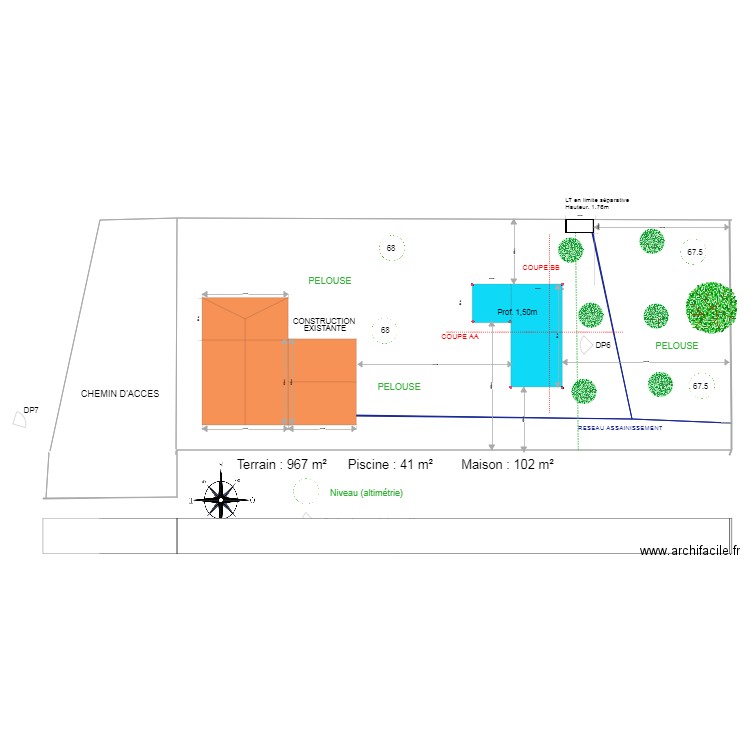 PLAN DE MASSE TERRAIN PISCINE. Plan de 0 pièce et 0 m2