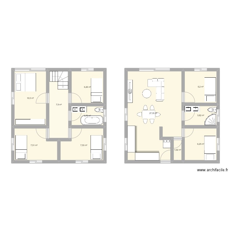 kalase2. Plan de 11 pièces et 88 m2