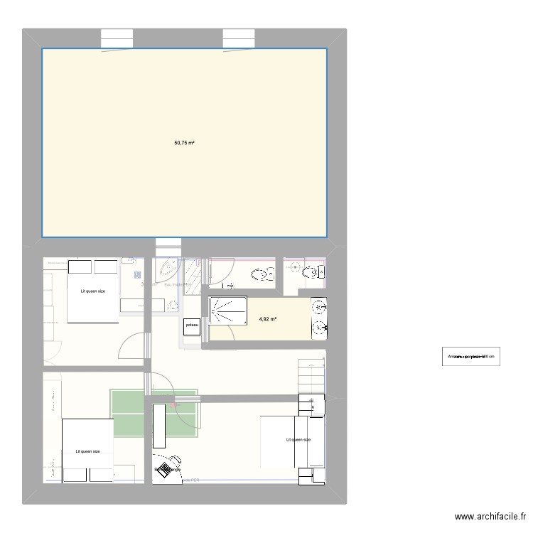 saintba projet 4 - étage escalier droit. Plan de 8 pièces et 165 m2