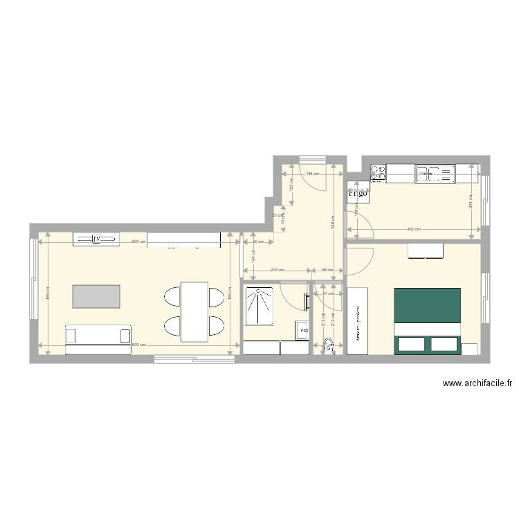 appartement. Plan de 6 pièces et 58 m2