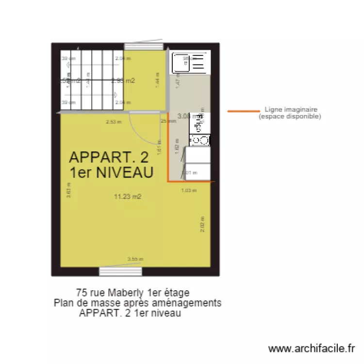 Plan de masse  1er &eacute;tage 75 MABERLY apr&egrave;s am&eacute;nagements APPART 2   niveau 1. Plan de 