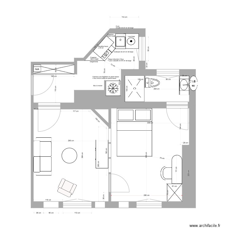 demont 14 dec. Plan de 4 pièces et 27 m2