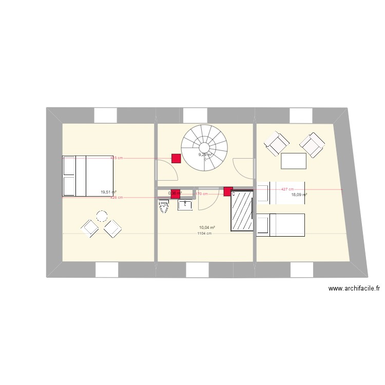 Lanildut 2ème étage. Plan de 5 pièces et 57 m2