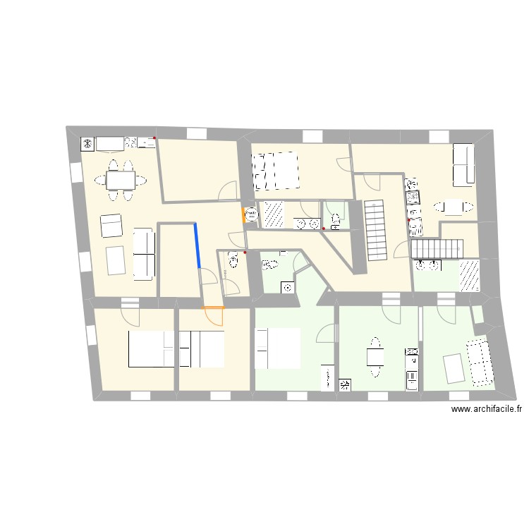 Loubet 2e étage. Plan de 15 pièces et 156 m2