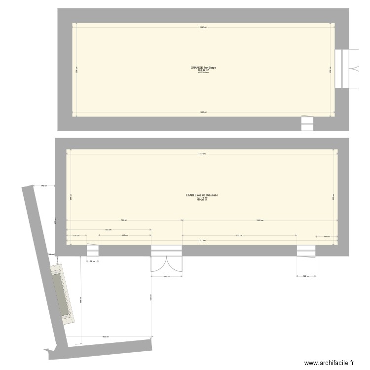 grange vraies mesures. Plan de 0 pièce et 0 m2