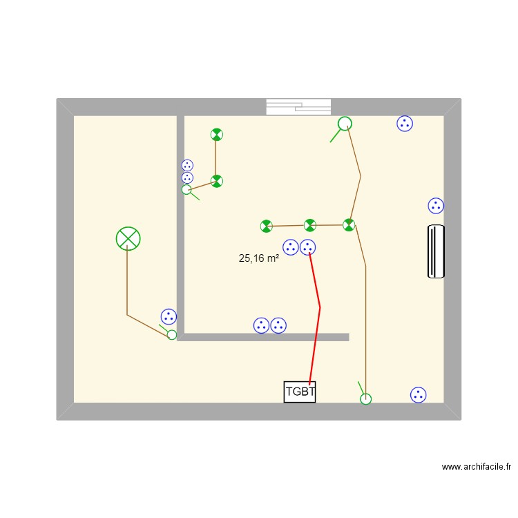  maestri. Plan de 1 pièce et 25 m2