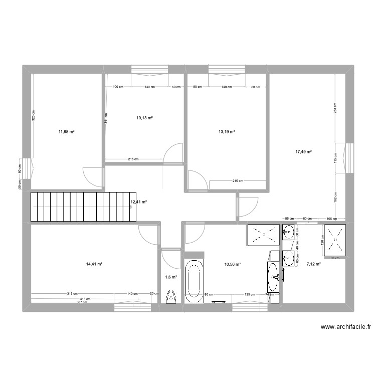 etage complet combles. Plan de 9 pièces et 99 m2