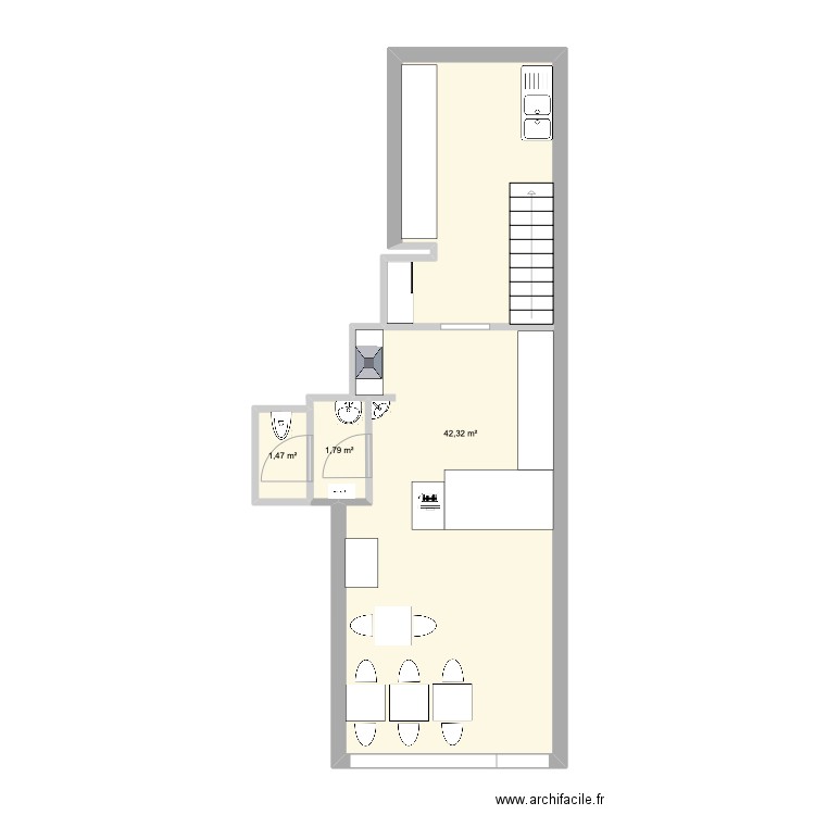 BAR A SALADE . Plan de 3 pièces et 46 m2