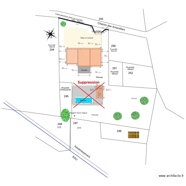 PCMI 2 modificatif suppression piscine + pool house. Plan de 4 pièces et 168 m2