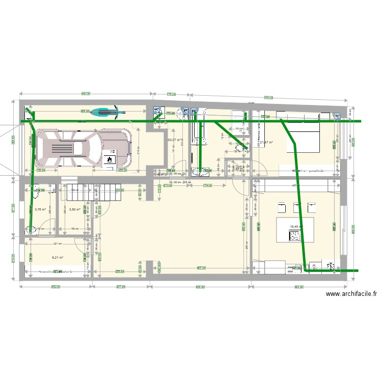 plan rectif rdc. Plan de 7 pièces et 60 m2