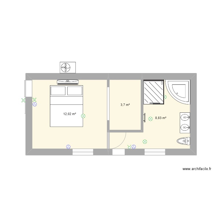 Plan maison étage. Plan de 3 pièces et 25 m2