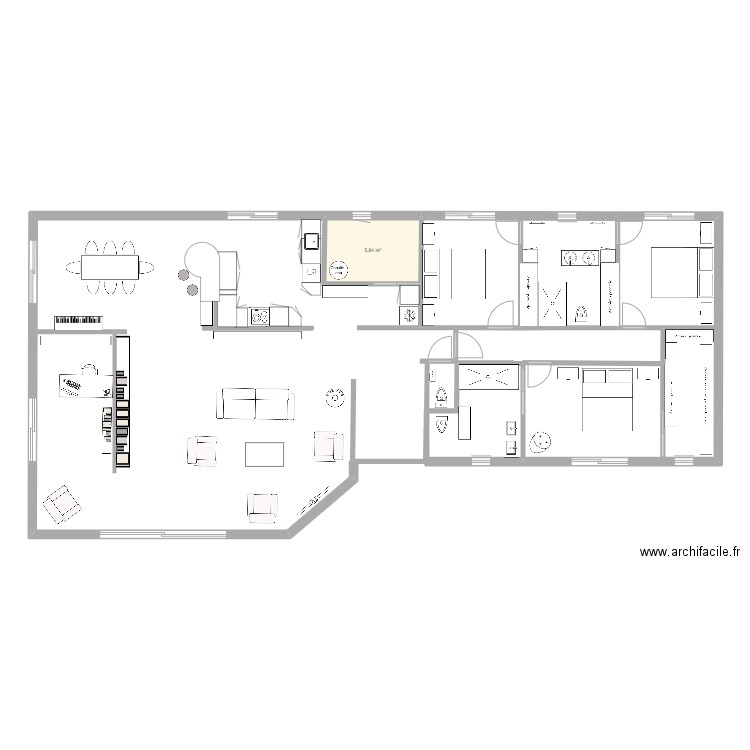 maison 3b. Plan de 1 pièce et 6 m2