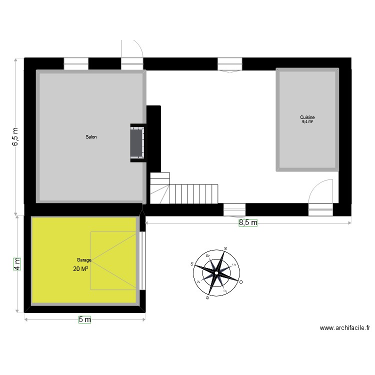 plan maison avant extension 1. Plan de 3 pièces et 47 m2