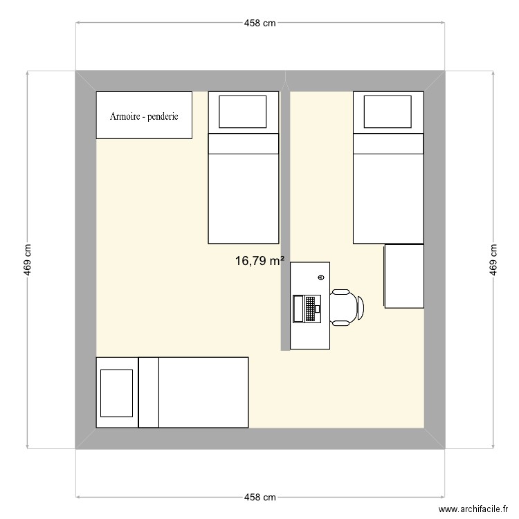 Chambre double. Plan de 0 pièce et 0 m2