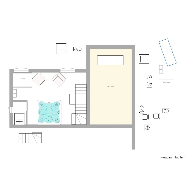 local. Plan de 1 pièce et 25 m2