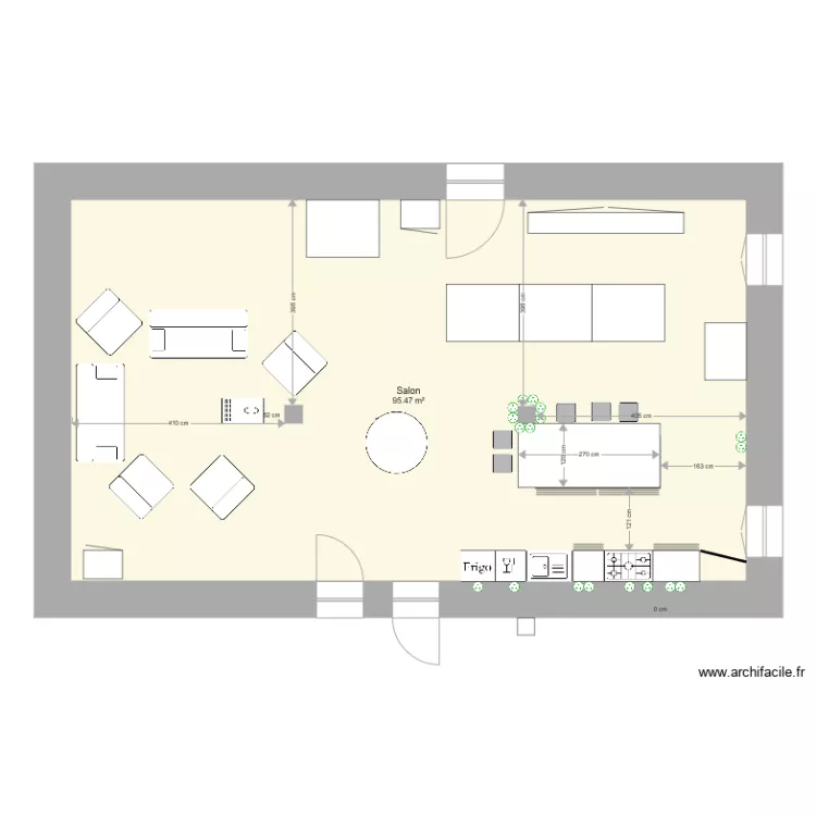 Salon Salle a manger poele un conduit. Plan de 