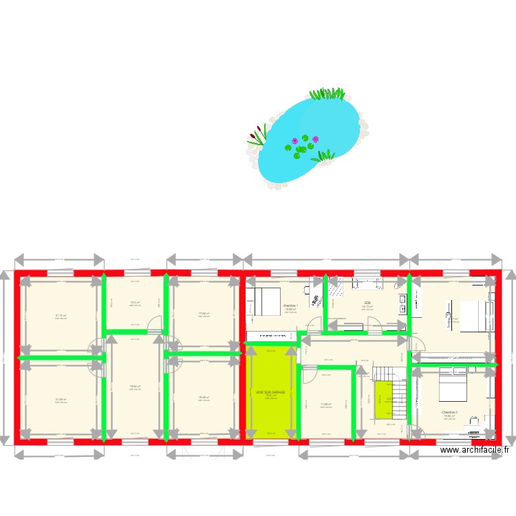 PROJET MAISON + maioson locataire. Plan de 26 pièces et 718 m2
