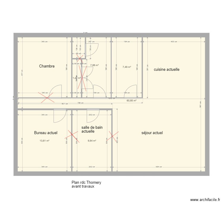 AVANT plan rdc maison Thomery. Plan de 6 pièces et 101 m2