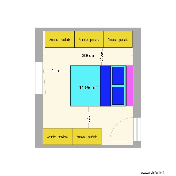 chambre kim 1. Plan de 1 pièce et 12 m2