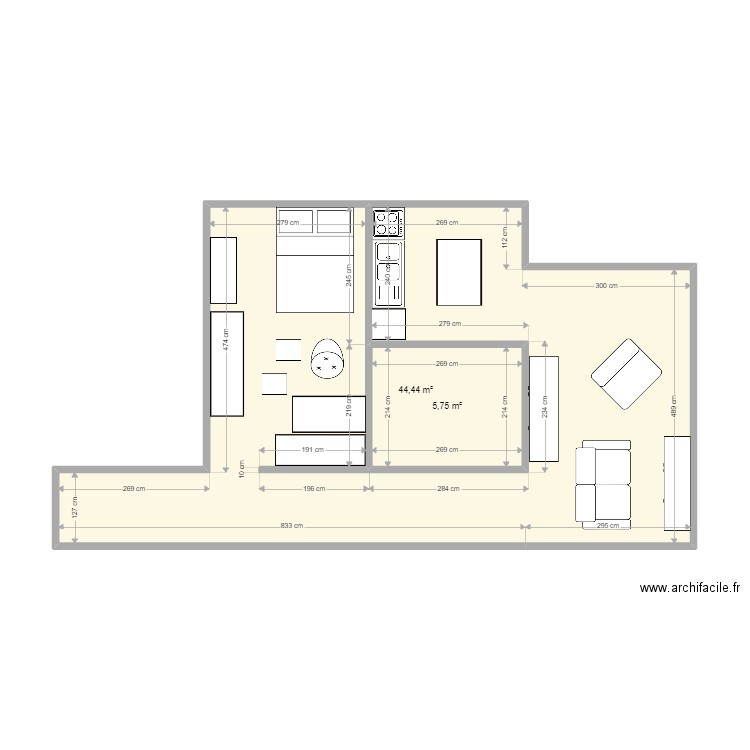 Saint Felix. Plan de 2 pièces et 50 m2