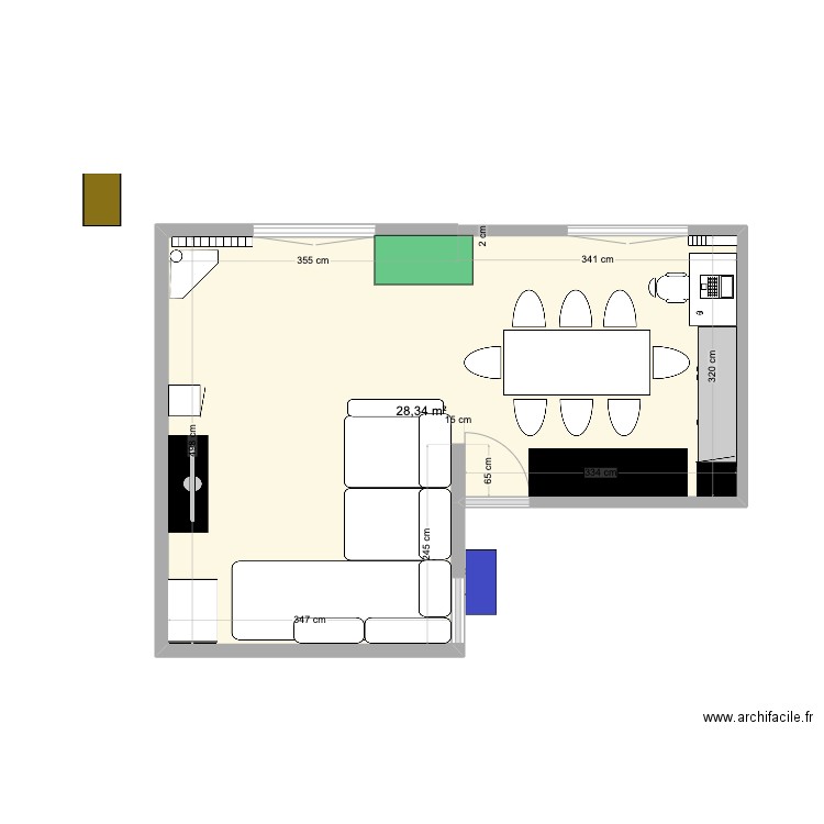 Salon 2. Plan de 1 pièce et 28 m2