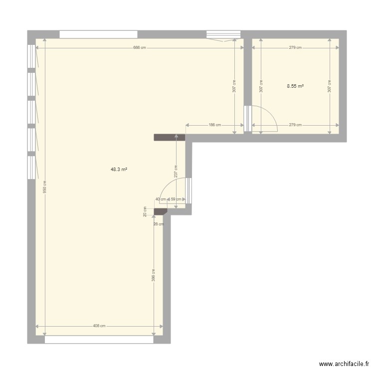 dahi garage. Plan de 2 pièces et 57 m2