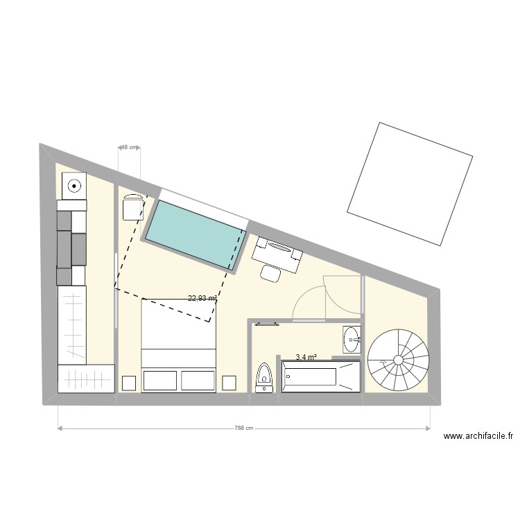 DUNKERQUE etage. Plan de 2 pièces et 26 m2