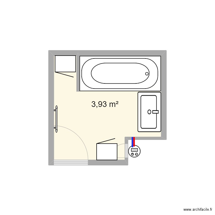 Salle de bain. Plan de 1 pièce et 4 m2