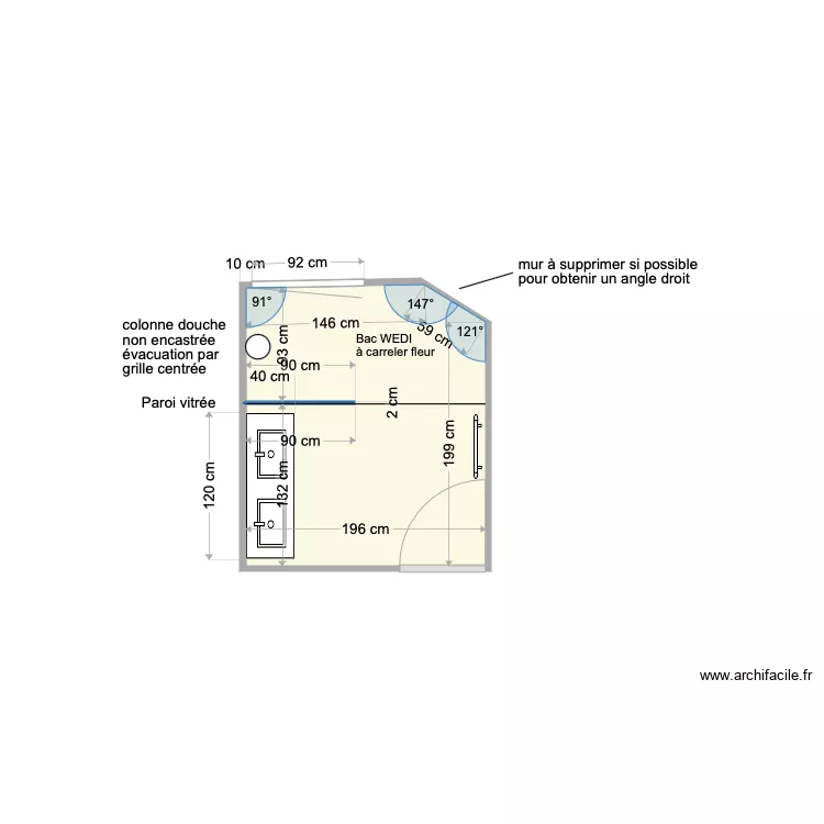 Salle de bain des Filles V2. Plan de 