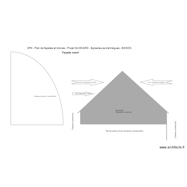 Bogon plan de facades et toit (ouest). Plan de 2 pièces et 25 m2